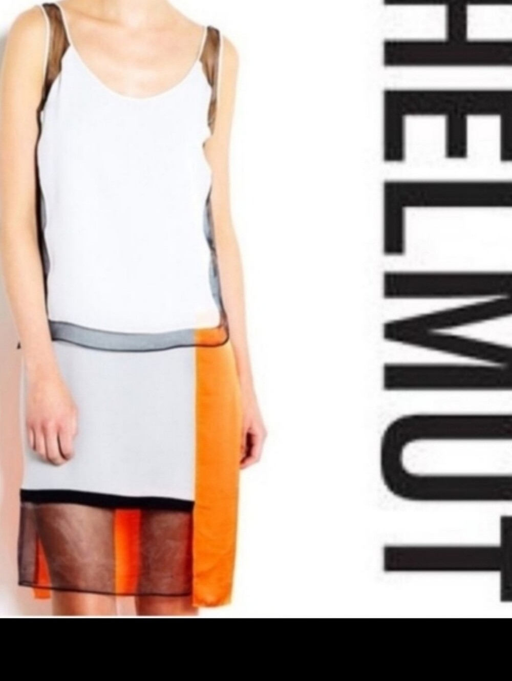 Helmut Lang Colorblock Layered Sheer Silk Dress Size 10 Gray Black Neon Orange - Picture 11 of 11